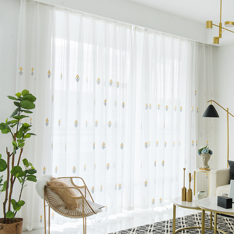 窗帘北欧简约客厅纱帘白色刺绣窗纱透光不透人白纱卧室阳台纱遮光