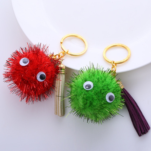 New Hot Sale Glitter Ball Big Eyes Fur Ball Pendant Keychain Clothing Bags Accessories Fur Ball Wholesale 