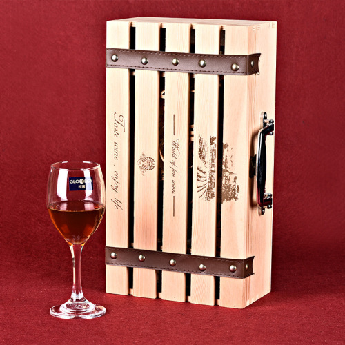 new double wine wooden box creative hollow-out horizontal strip two-piece raw wood color wooden gift box wine box direct sales