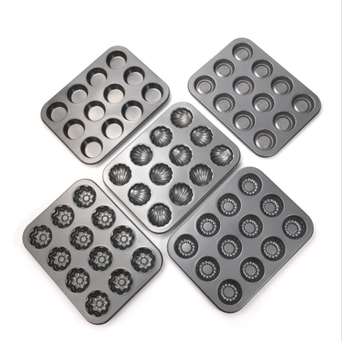 12-hole carbon steel cake mold non-stick coating baking bread baking pan