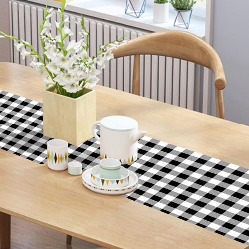 holiday supplies wedding christmas birthday party dining-table decoration black and white plaid table runner pillowcase table mat cup mat