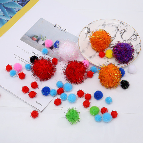Glitter Ball Colorful Polypropylene Yarn DIY Hairy Ball Christmas Ornament Accessories Pompons Children Toy Hair Ball Wholesale