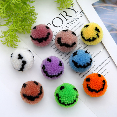 3cm Smiley Face Hair Ball DIY Small Hair Ball Ornament Toy Earrings Thick Knitting Yarn Ball Japanese and Korean round Expression Ball Accessories