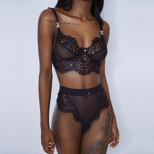 hot selling sexy women‘s lace eyelash mesh underwear set 5535