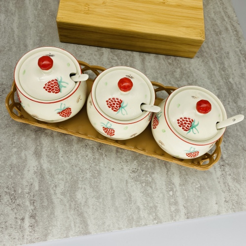 Household Chinese Style Seasoning Box Kitchen Cute Ceramic Seasoning Jar Chili Oil Can Four-Piece Kitchen Supplies
