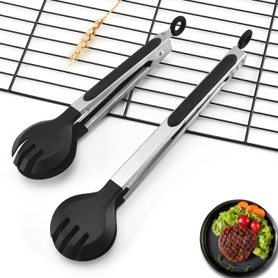 Factory Direct Sales Plastic Food Tong BBQ BBQ Clamp Kitchen Tools Multifunctional Food Clip Stainless Steel Steak Tong