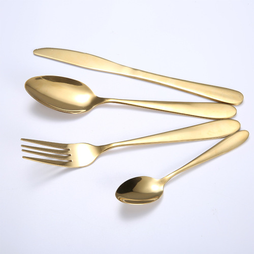 Simple Stainless Steel Gold Plated Western Dinner Set Hotel Knife， Fork and Spoon Four-Piece Set Steak Knife Dessert Spoon Cross-Border Wholesale
