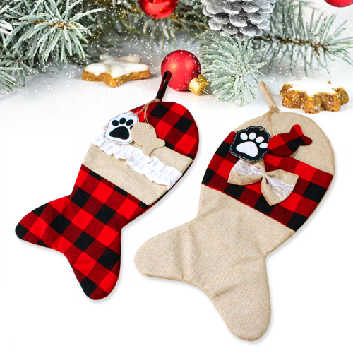 holiday party supplies christmas decoration imitation linen bag dog‘s paw bone bow fish gift bag direct sales