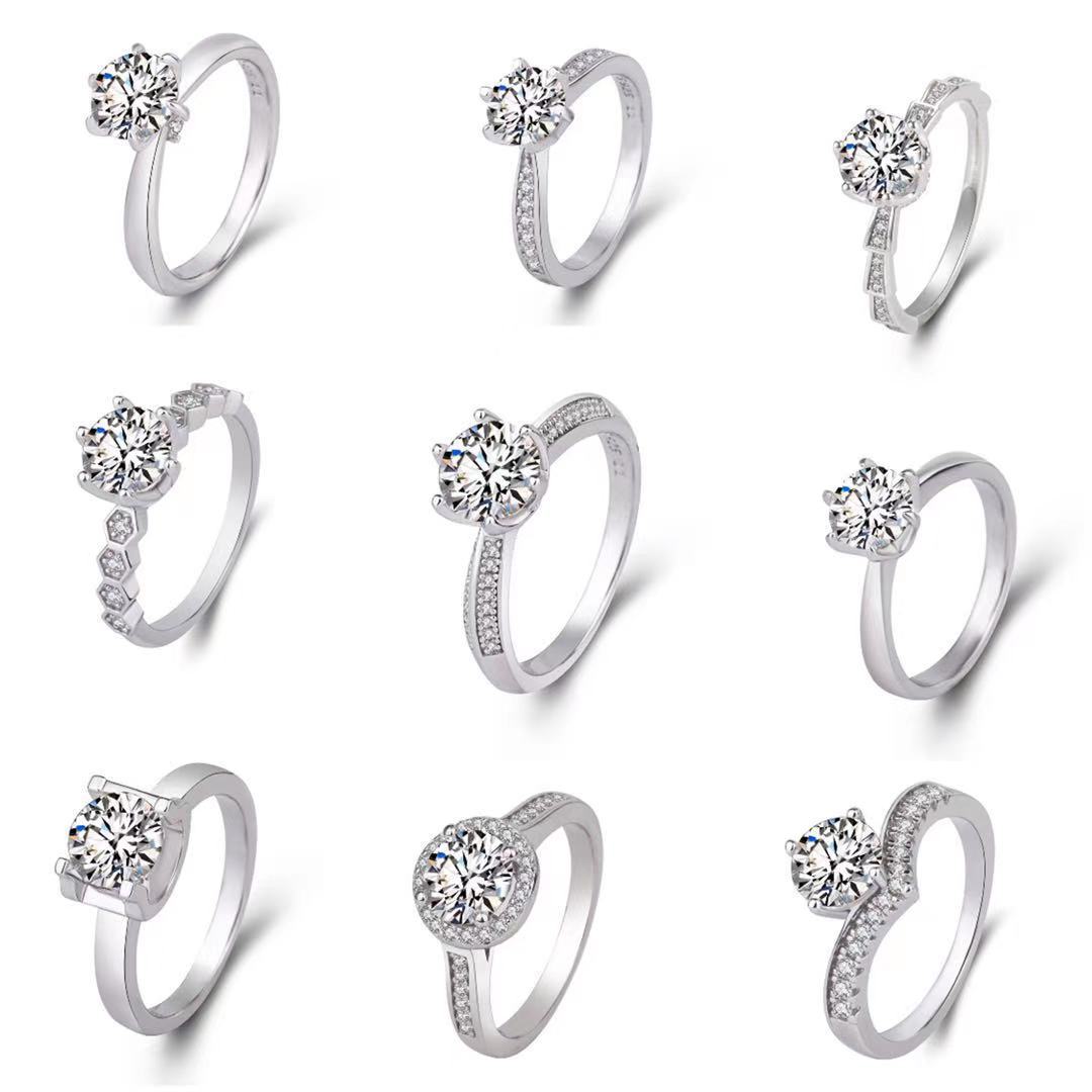 Moissanite Ring Live Broadcast New Women's Classic Six-Claw D Color 1 Karat Couple Wedding Diam