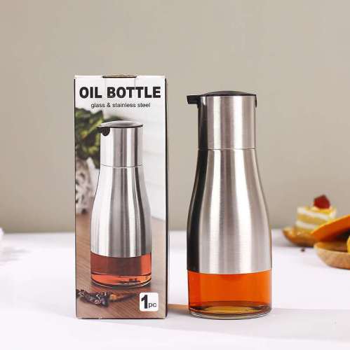 stainless steel glass oil bottle controllable glass oil pot soy sauce vinegar bottle glass bottle kitchen penguin oil pot