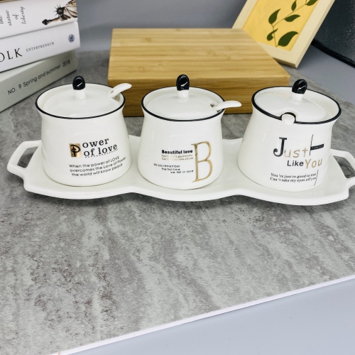 Household Chinese Ceramic Seasoning Jar Sugar and Salt Jar Four-Piece Kitchen Supplies Gifts Hotel Supplies