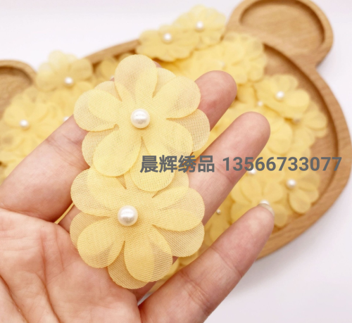 double-layer three-dimensional yellow 3d beaded flower cloth accessories