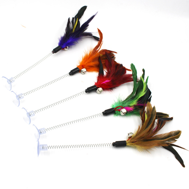 Spring Feather Cat Teaser Cat Sucker Cat Funny Stick Color Feather Bell Cat Toy Supplies