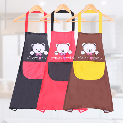 Anti-Fouling Oil-Resistant Apron Household Kitchen Korean Fashion Cute Bear Men‘s and Women‘s Cooking Pocket Overalls Customized