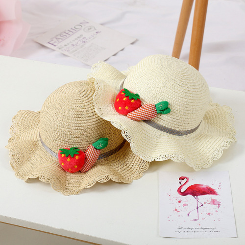 seaside breathable strawberry hat korean baby straw hat girls cute sunhat fashion fisherman hat bucket hat one-piece delivery