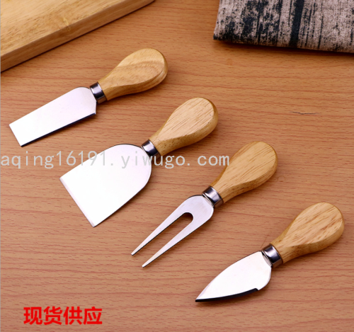 stainless steel cheese knife customized cheese butter pizza oak handle four-piece set