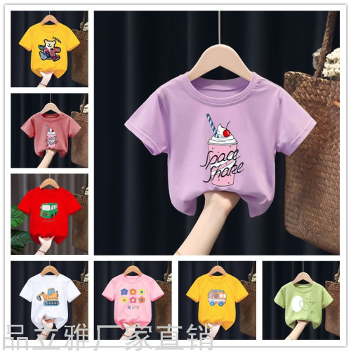 2023 Children‘s Clothing Short Sleeve Stall Supply Children‘s Men and Women children‘s Cartoon Printed Cotton T Shirt Half Sleeve Boys and Girls T-shirt