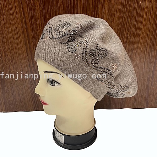 New Cashmere Beret Korean Style diamond Handmade Hat Fashion Hat Artistic Hat