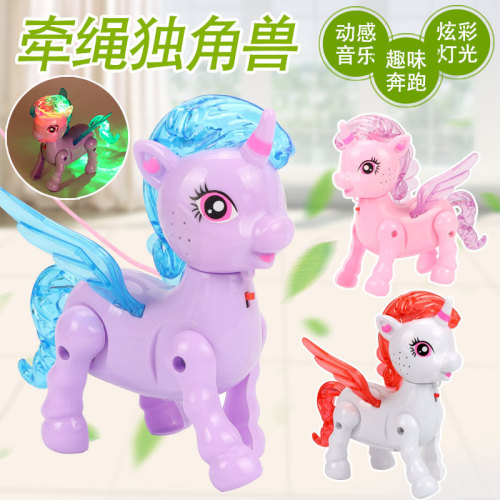 Electric Rope Unicorn Luminous Band Music Rope Animal Walking Doll Horse Children Stall Toys Wholesale 