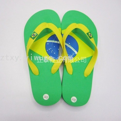 Factory Customized Brazil Flag Pattern Children PE Beach Flip-Flops Customizable Pattern Logo Children‘s Slippers