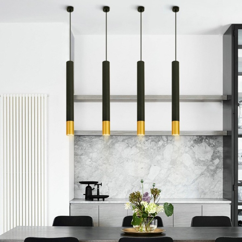 New LED Bar Chandelier Hall Cashier Desk Nordic Gold Suspension Wire Spotlight Long Cylinder Cylindr