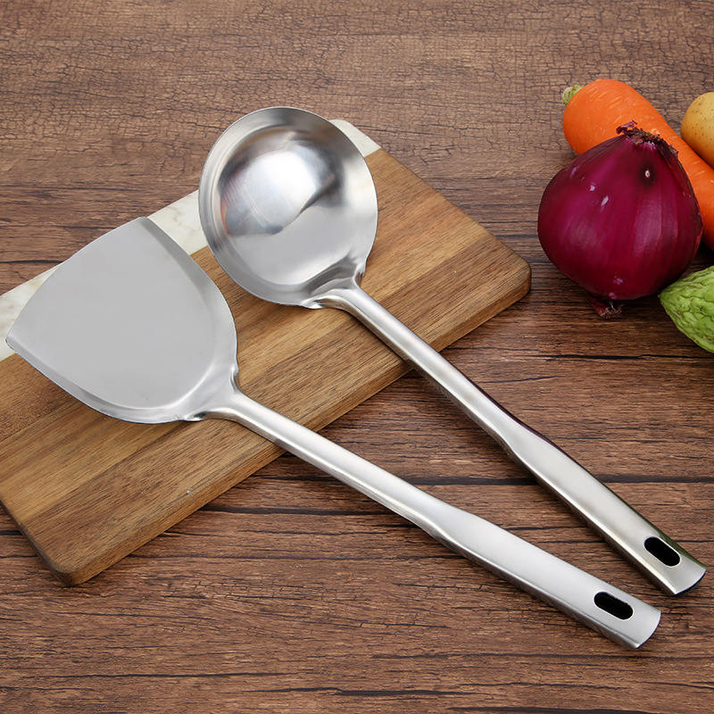 410 Stainless Steel Kitchen Utensils Square Handle 12cm Generous Spatula and Soup Spoon Spatula Porr