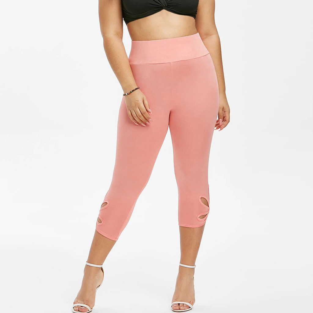 Cross-Border European and American Women's Clothing Solid Color Hollow-out plus Size Sports Yog