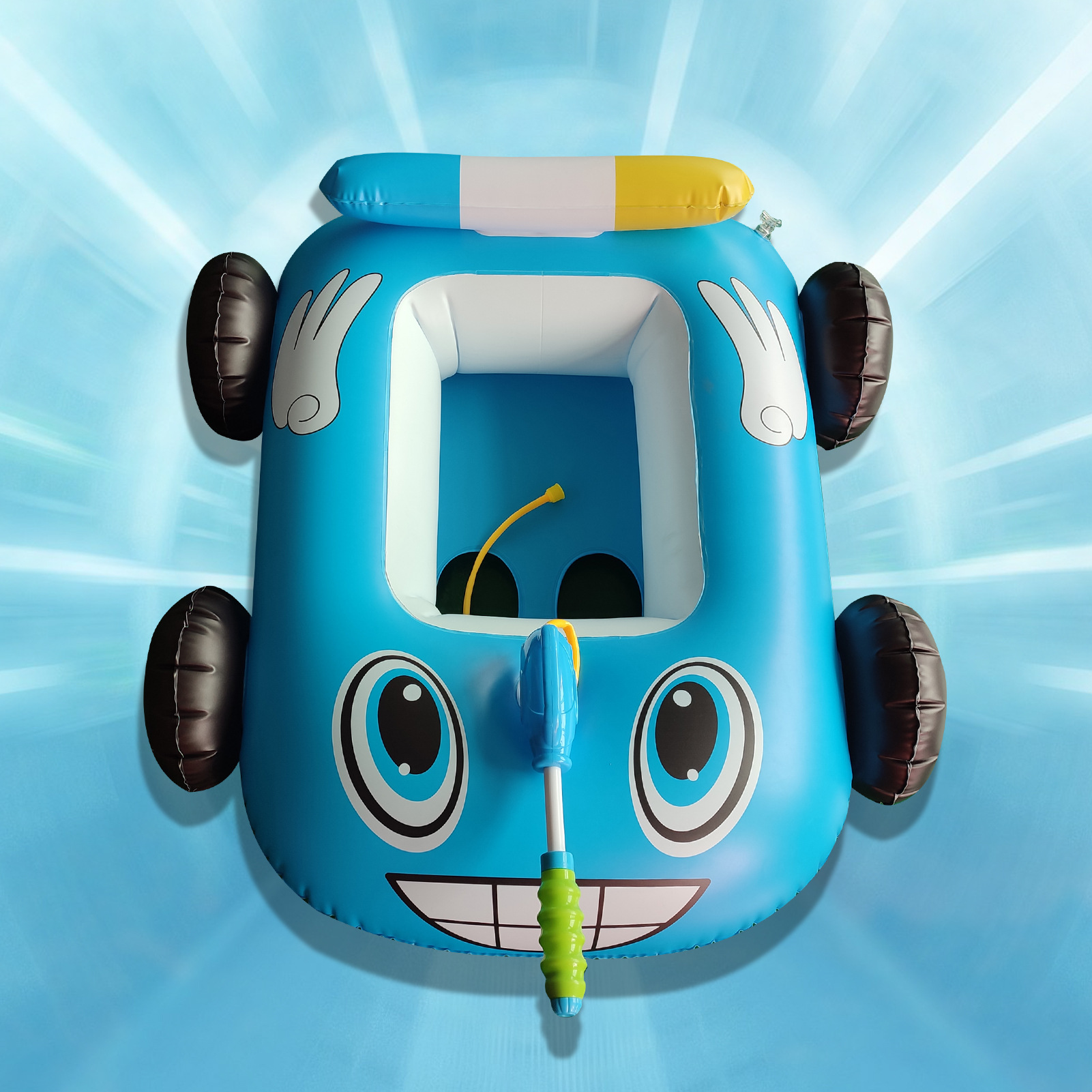 New Children's Inflatable Water Spray Car PVC Inflatable Sprinkler Truck Swim Ring Float with P