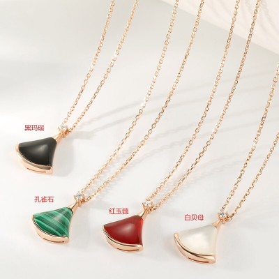 Silver Small Skirt Necklace Female FanShaped White Shell Agate 18K Rose Gold BV Clavicle Chain BestSeller on Douyin