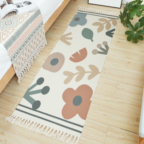 Xincheng Cross-Border Cotton and Linen Floor Mat Artistic Ethnic Style Bedside Bed Front Long Mat Decorative Carpet Table Runner Tapestry
