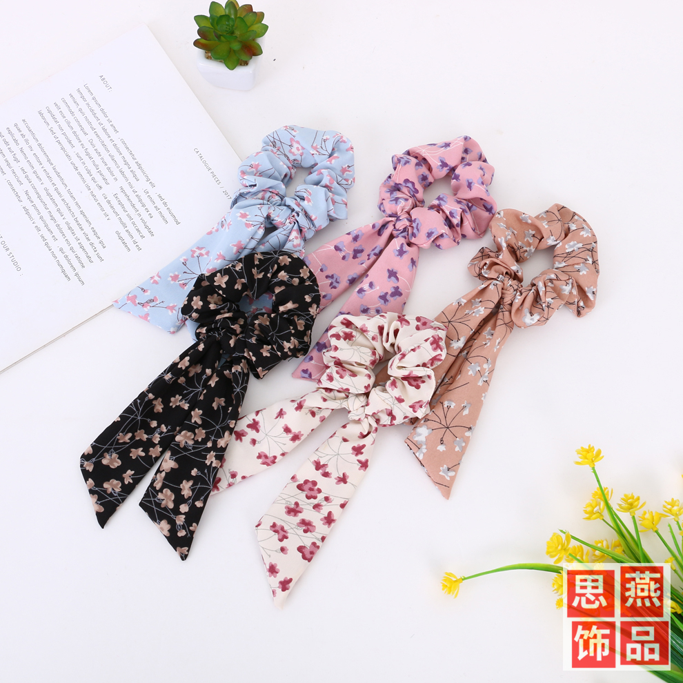 INS Pattern Bow Hair Band French Retro Tie Hair Tie Streamer Hair Tie Rope Headband Women's Hai