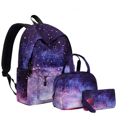 Three-Piece Set 2021 Starry Sky Backpack Student Schoolbag Female Lunch Bag Backpack Amazon