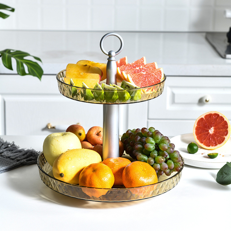 美式仿水晶果盘双层水果盘现代家用客厅茶几欧式创意蛋糕点心果盘