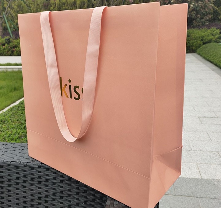 定制服装包装纸袋粉色丝带加长手提袋加厚礼品袋购物袋烫金logo