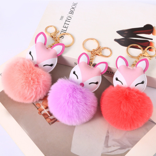 cute fox fur ball bag pendant imitation rex rabbit fur ball ornaments car keychain factory wholesale