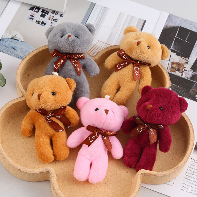 New Korean Cartoon Little Doll Teddy Bear Keychain Pendant One-Piece Bear Plush Bear Colorful Bear D