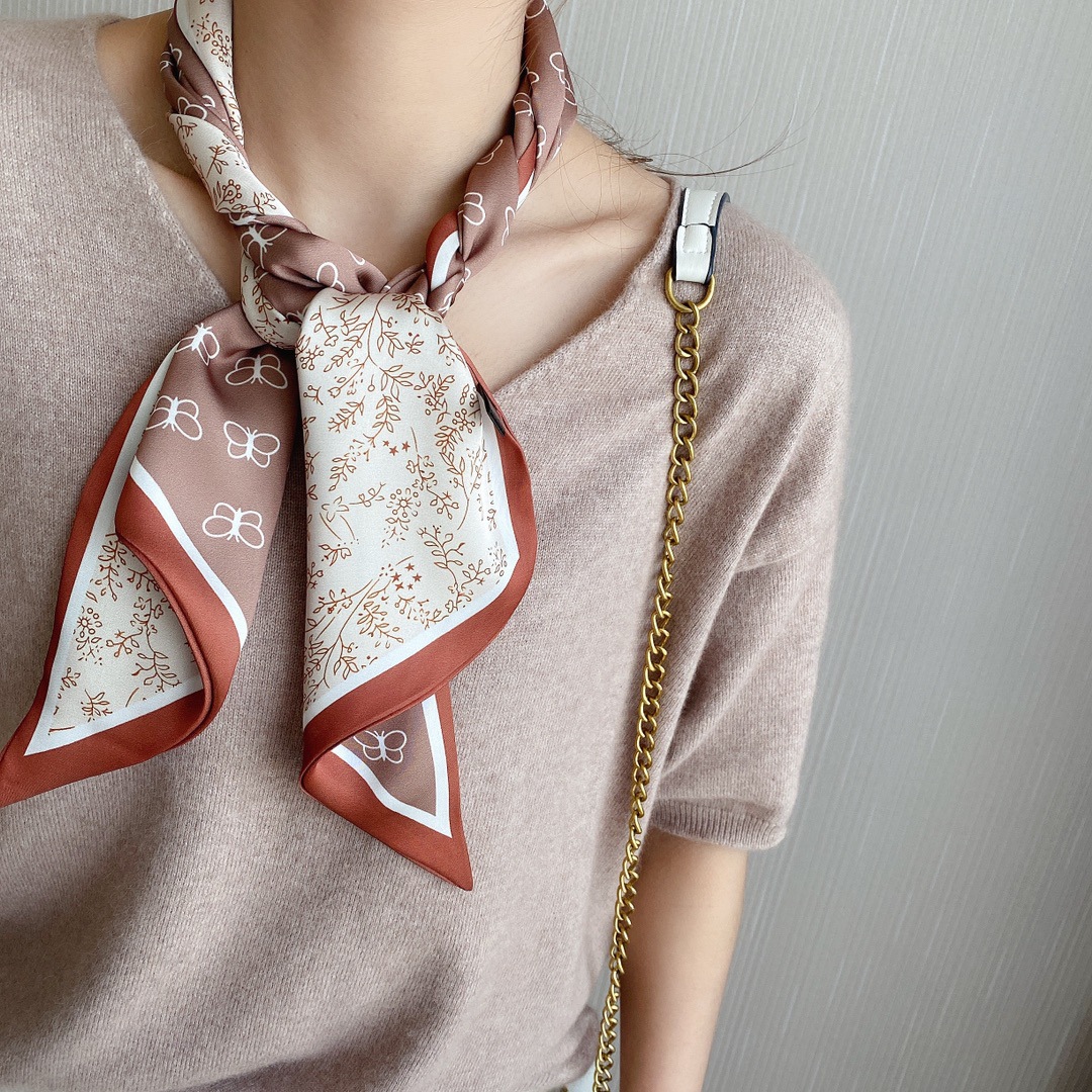 New Satin Small Silk Scarf Women's Korean-Style Butterfly Pr...