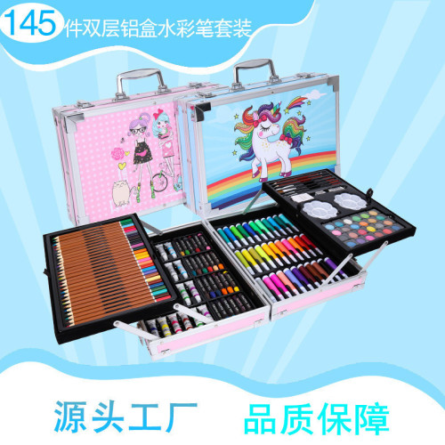 source factory direct supply 145 double-layer aluminum box student brush art special color pen gift box stationery painting set