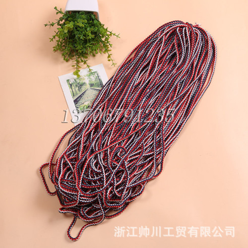 Three-Color Striped Polyester Rope Fashion Shoelace Factory Direct Supply 5mm Mixed Color Red White Blue Woven Trousers Waist Rope
