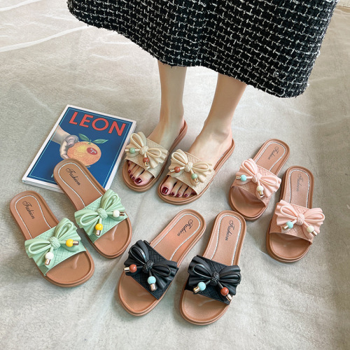 2021 spring new casual slippers women‘s daily outerwear korean style summer fashion slippers bow beach shoes