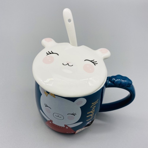cartoon bear office household niche ceramic mug with lid and spoon coffee cup for girls