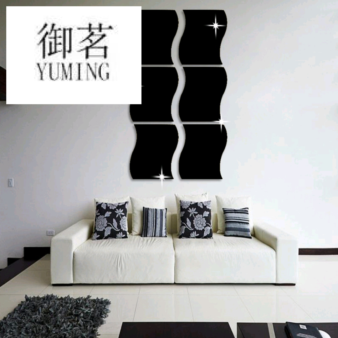 Mirror paste 3D threedimensional wave six piece assembly wall paste background wall European and American decorative mi