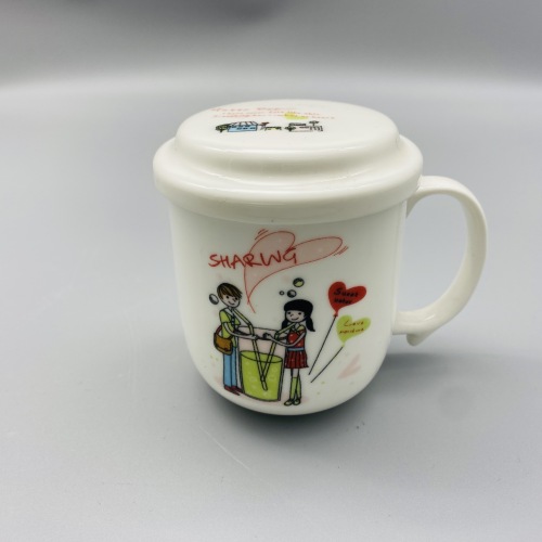 Happy Cup Office Home Niche Ceramic with Lid and Spoon Mug Coffee Cup Girl 