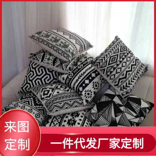 factory wholesale printed linen pillow nordic pillow cover to figure custom bedside cushion car waist pillow