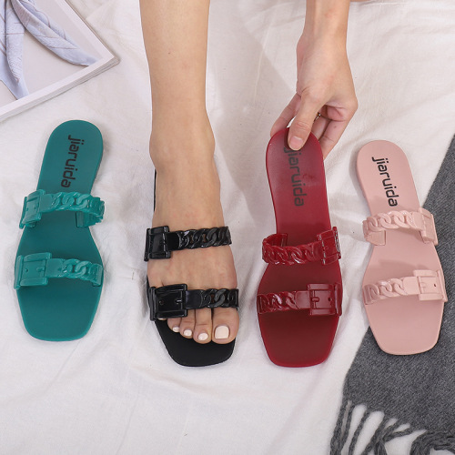 women‘s outdoor slippers summer slippers women‘s double-strap solid color slippers fashion casual slippers factory wholesale sandals