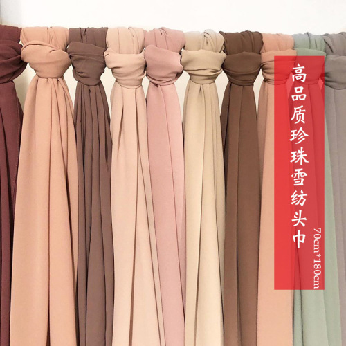 Foreign Trade Solid Color Georgette Scarf Thick Bubble Heavy Chiffon Veil Borong Tudung Women Shawl