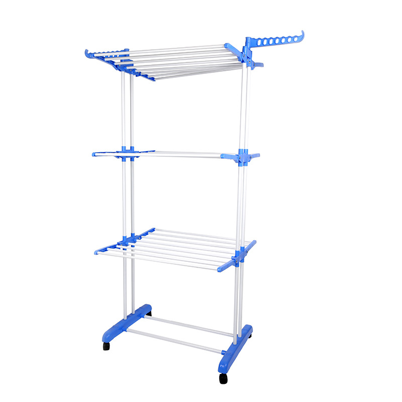 New Creative Clothes Airing Rack Airfoil with Pulley Clothes Rack Stainless Steel Three-Tier Floor-S