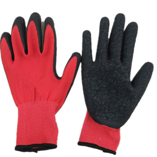 red gauze black thirteen needle nylon nitrile wrinkle latex gloves dipped half glue ding jing protective gloves