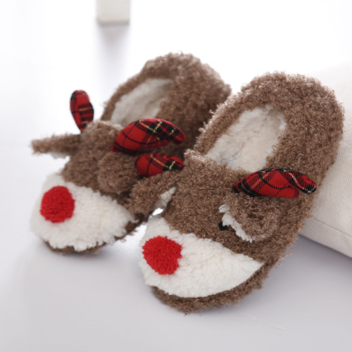cotton slippers women‘s cute winter cartoon lambswool deer slippers bag heel slip-on shoes home warm