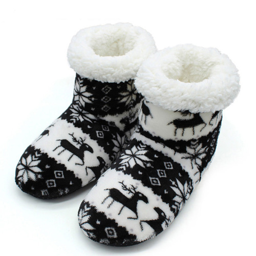 Cross-Border E-Commerce Exclusive Adult Christmas Deer Boots Coral Velvet Printed Indoor Boots Home-to-Home Cotton-Padded Shoes